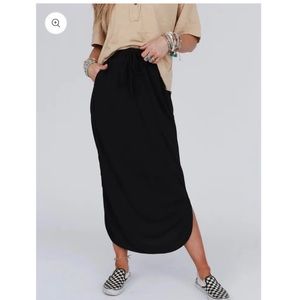 So Comfy Drawstring Maxi Skirt- Black